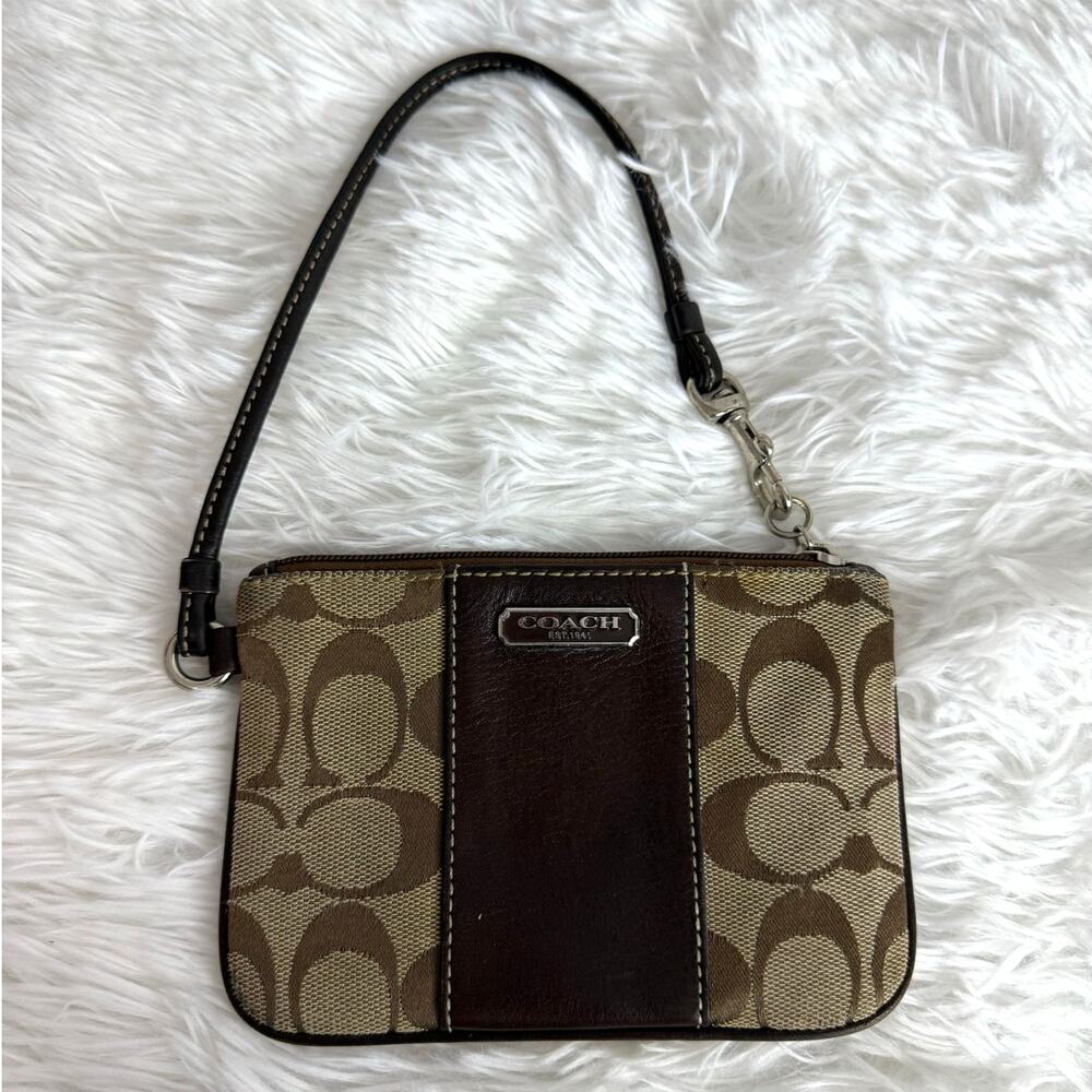 COACH Brown Signature Canvas Wristlet